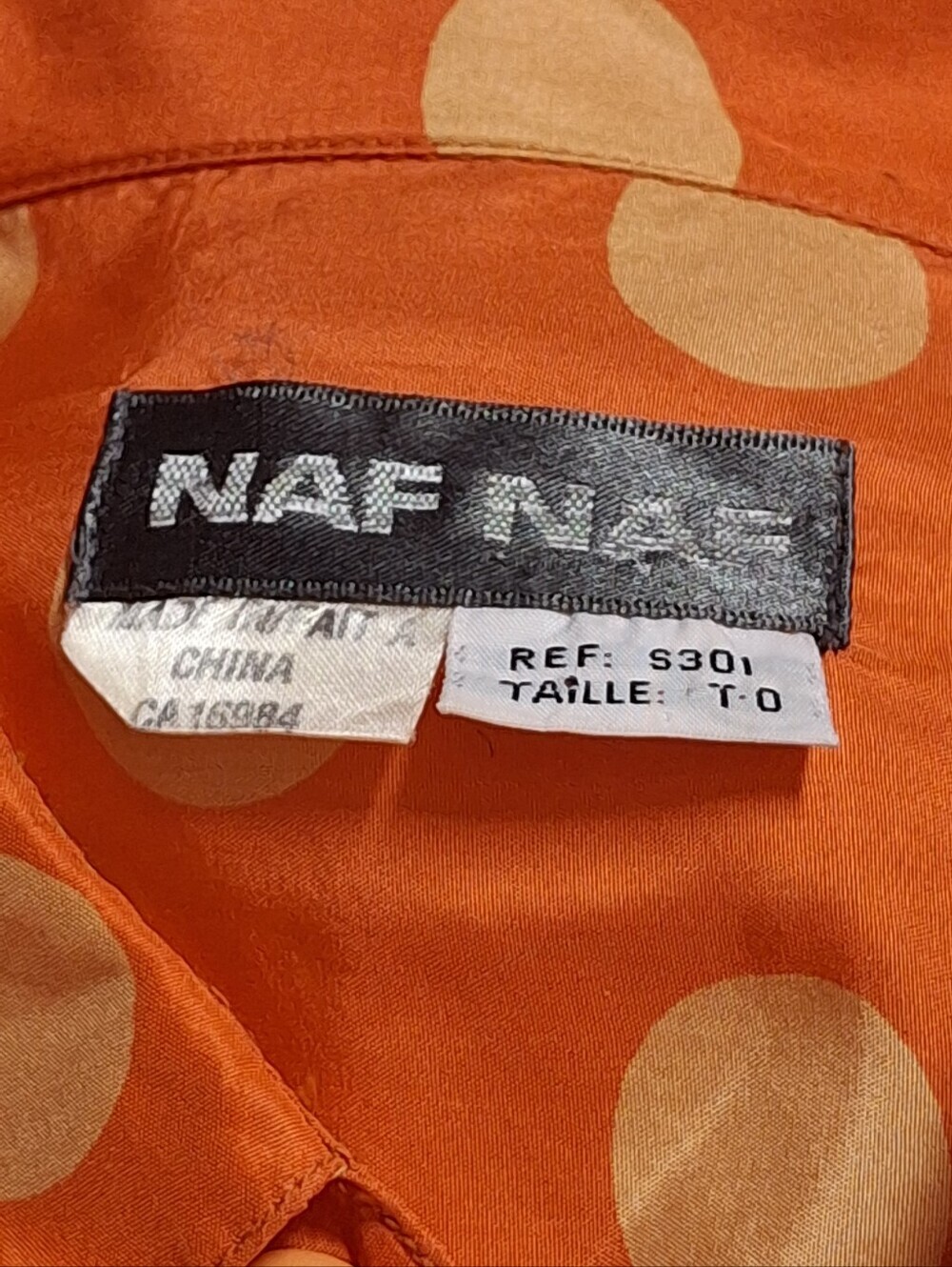 NAF NAF Paris Silk Orange with Beige Polka-Dots Button-Up Blouse Size X-Large - Picture 2 of 16